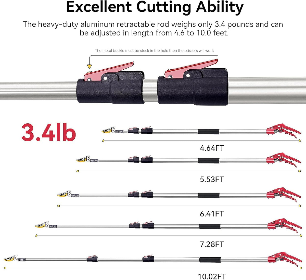 FLORA GUARD 4.6-10ft Extendable Tree Pruner，Cut and Hold Pruning Trimmer - Long Reach Pole Saw