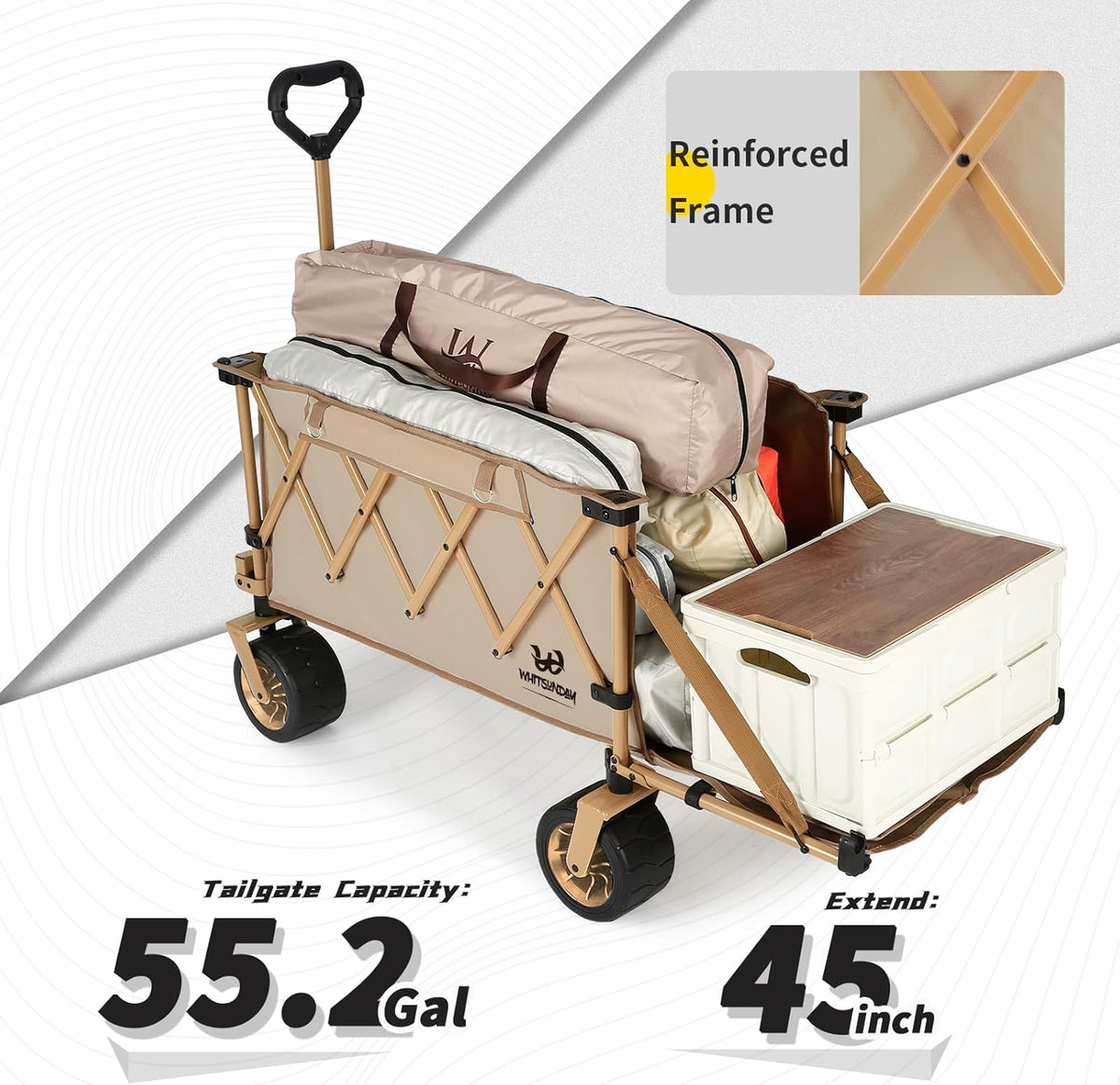 Whitsunday Collapsible Folding Wagon with Table,Heavy Duty Utility Beach Wagons with Opened