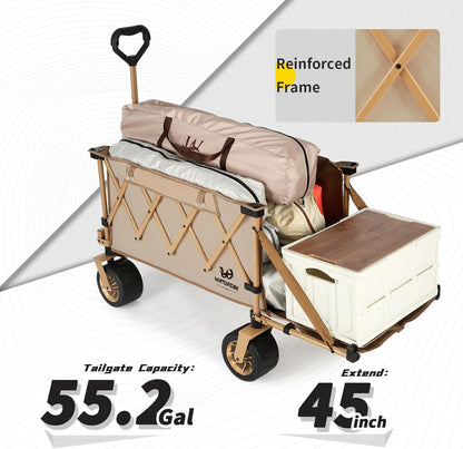 Whitsunday Collapsible Folding Wagon with Table,Heavy Duty Utility Beach Wagons with Opened