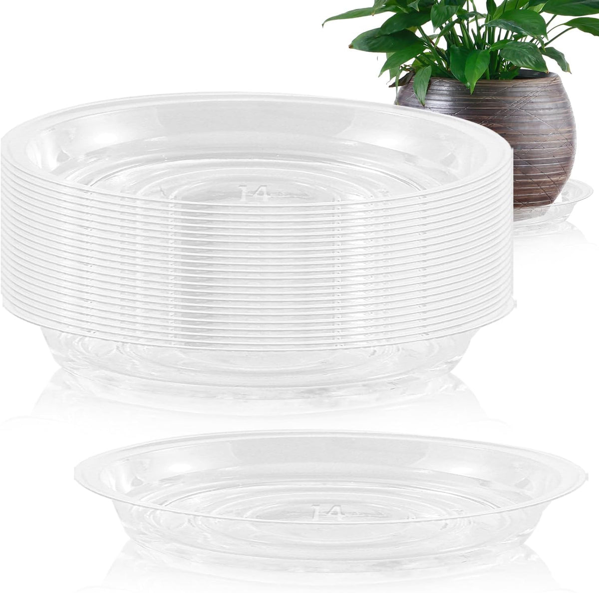 20 Pack 14 Inch Plant Saucer Clear Plant Saucers for Outdoors Plants Drip Trays Extra Large Pot
