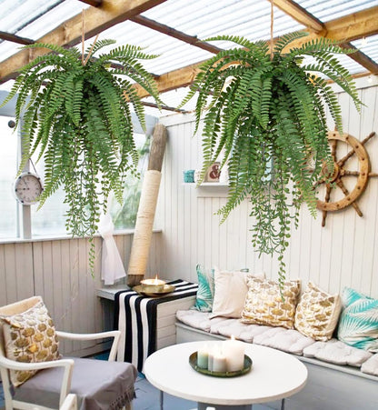 Large Mixed Fern Faux Hanging Plants, Realistic Artificial Plants with Hemp Rope Moss, Indoor for