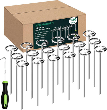 FEED GARDEN 120 Pack Landscape Staples 8 Gauge 6 Inch Galvanized Garden Stakes SOD Pins Yard Lawn