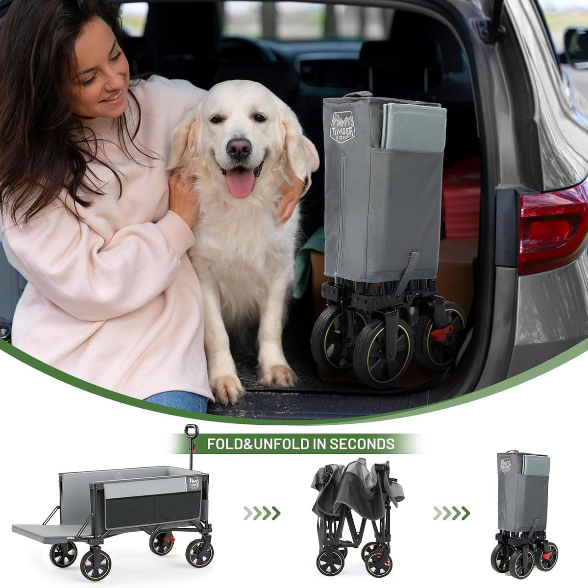 Timber Ridge 49" Extra Long Collapsible Folding Wagon with Tailgate and Brakes, 300lbs Heavy Duty