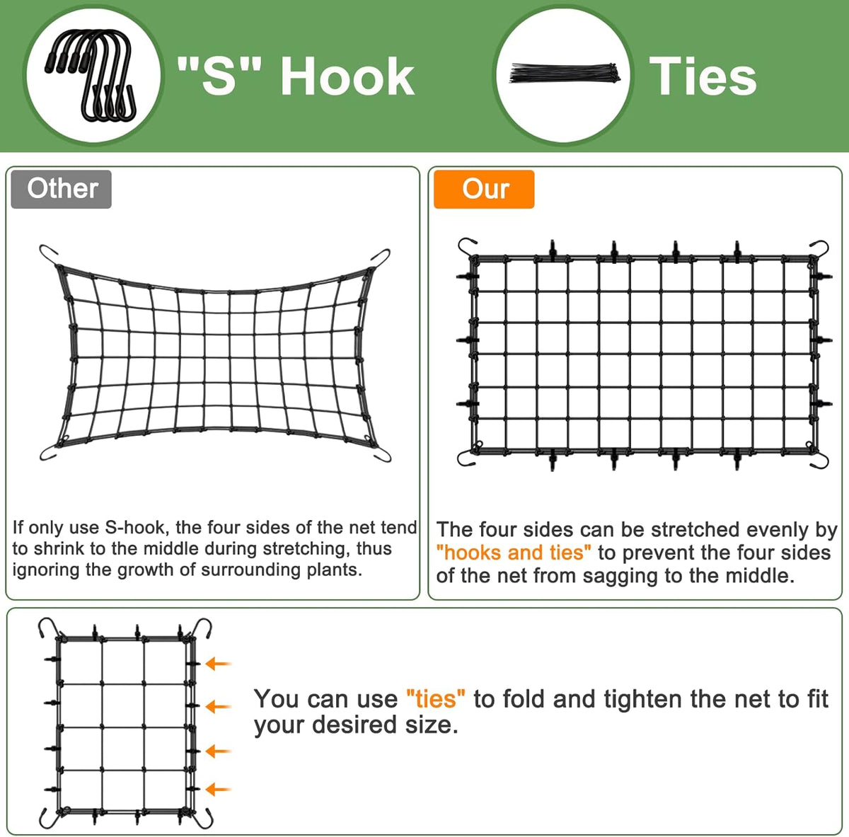 2x4 Trellis Net for Grow Tent, Stretchy Scrog Net Heavy Duty Trellis Netting with Hooks for