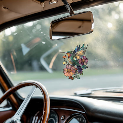 Hummingbird Pink Blossom Acrylic Suncatcher Stained Glass Effect Window Car Hanging Christmas