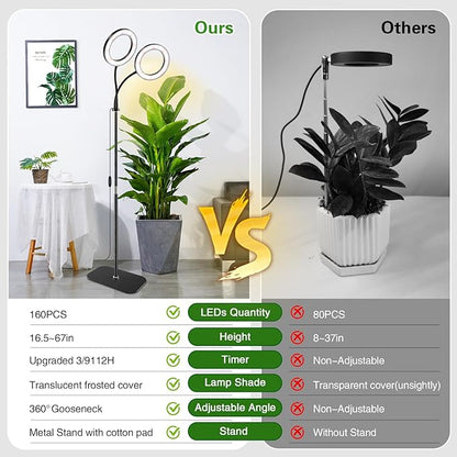 Full Spectrum Grow Light with Stand for Indoor Plants, Floor Plant Light, 3/9/12H Timer, 3 Color