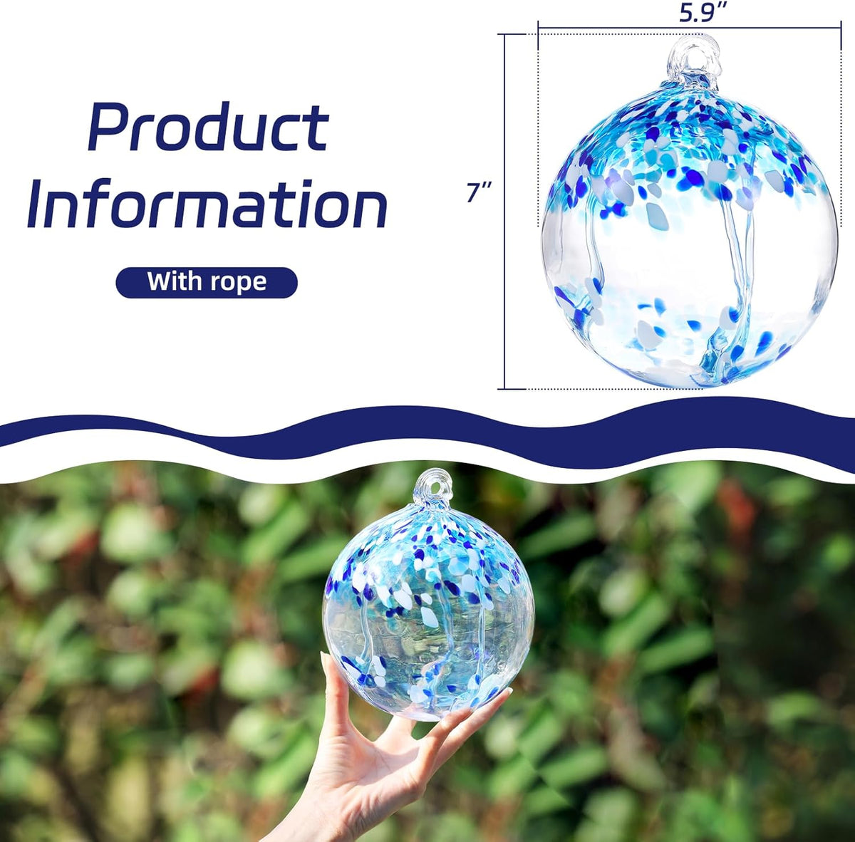 VOREEN 6" Hanging Glass Garden Gazing Ball Hand Blown Glass Witch Ball Christmas Ornament
