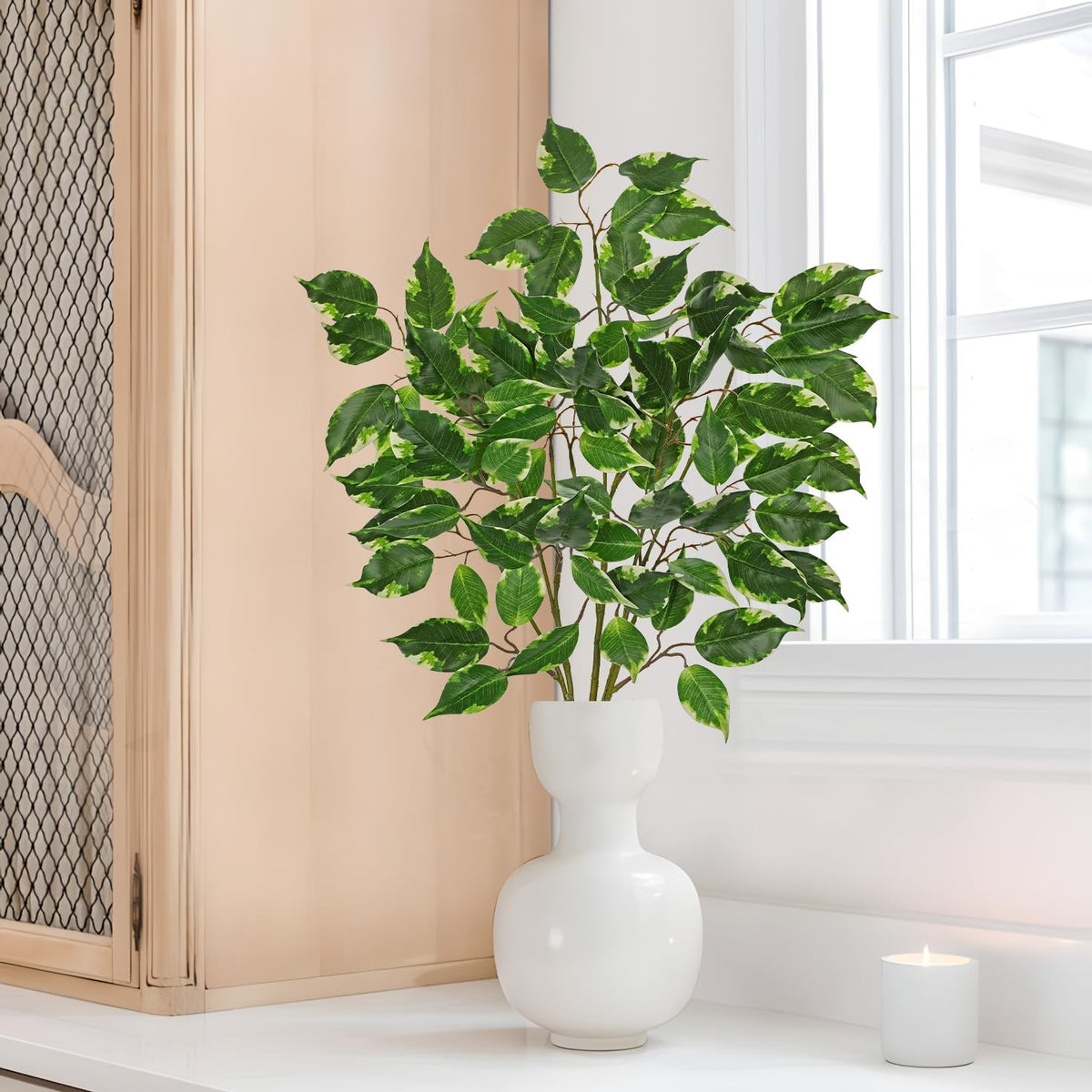 Ficus Leaves Artificial Branches 35.4" Faux Ficus Tree Branches Fake Greenery Plant Spray for Tree
