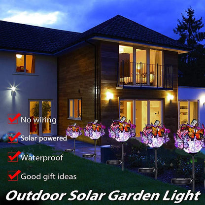Outdoor Solar Lights 2 Pack, Solar Garden Lights with 18 Butterflies Decoration Outdoor Lamps
