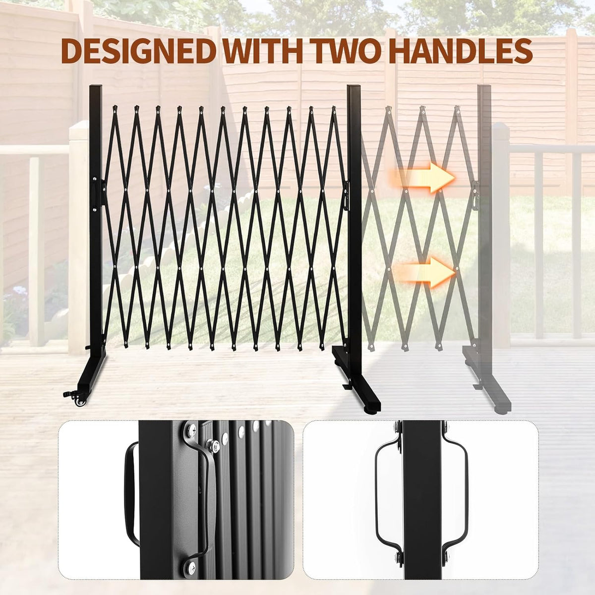 TECSPACE Aluminum Expandable Garden Fence, Portable Barricade Gate with Casters, Expansion Size