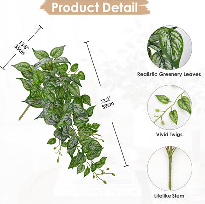 DILATATA Fake Hanging Plants Artificial Hanging Plants 26" Faux Pothos Leaves Plant for Wall Shelf