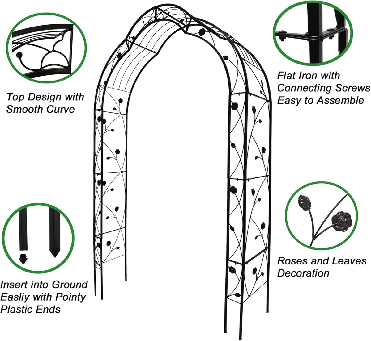 Metal Garden Arch 98.4" H Garden Arbor Trellis for Outdoor Climbing Plants Support Rose Lawn Tall