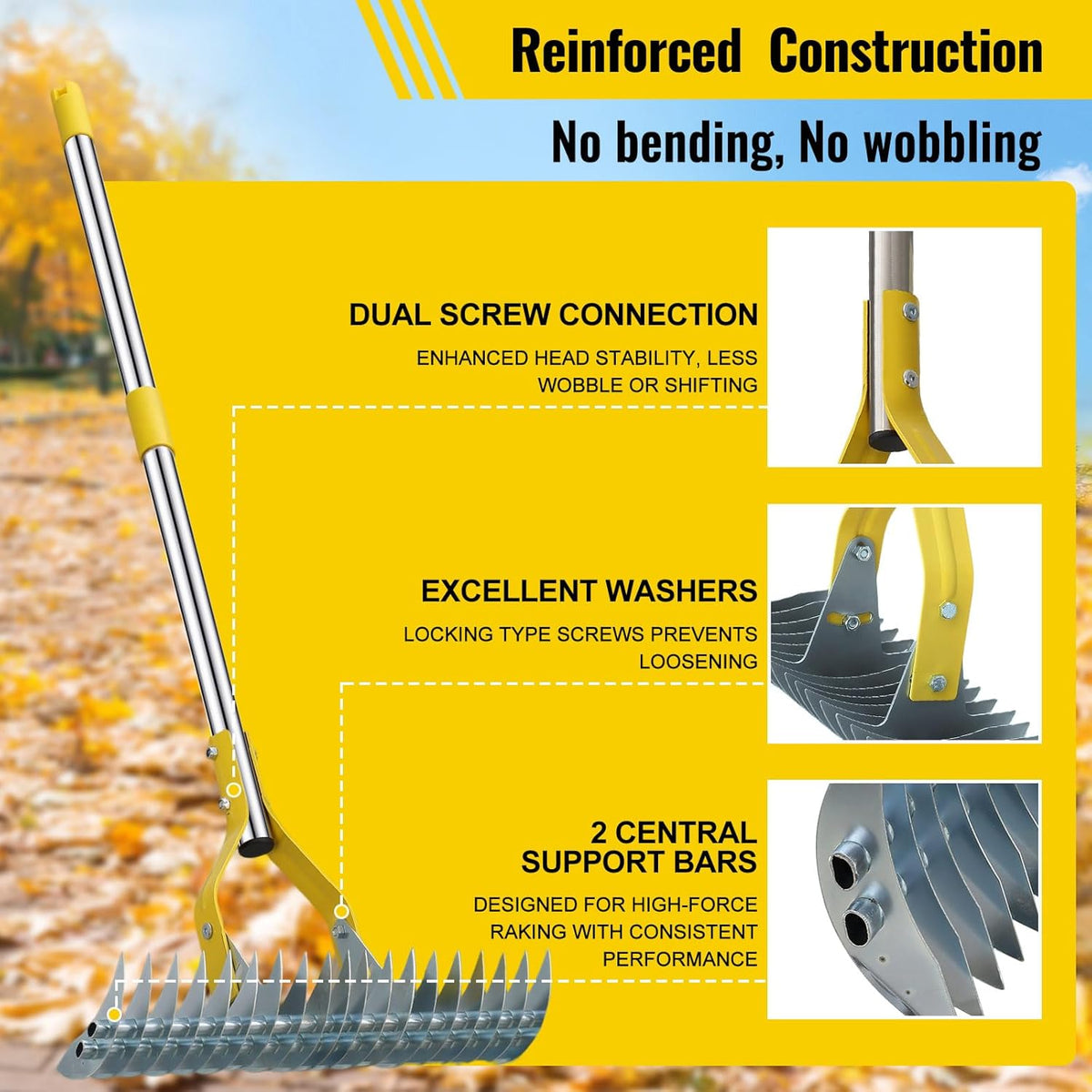 Garden Leaf Rake: Dual Function Thatching Rake for Lawn Dead Grass Leaves, Stainless Steel Heavy