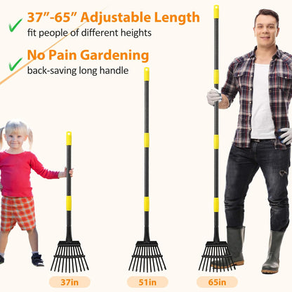 Garden Rake for Leaves, 65 inch Long Rake, 11 Tines Small Narrow Rake, Heavy Duty Metal Leaf Rakes
