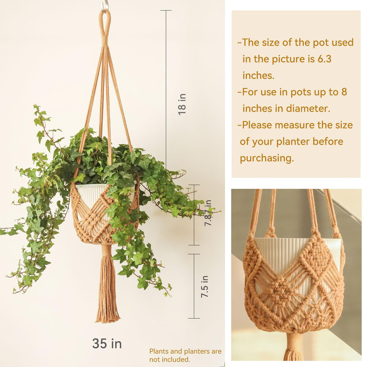 Hanging Planter with Patterns,2Packs Macrame Plant Hangers Indoor Macrame for up to 8 inch Pot