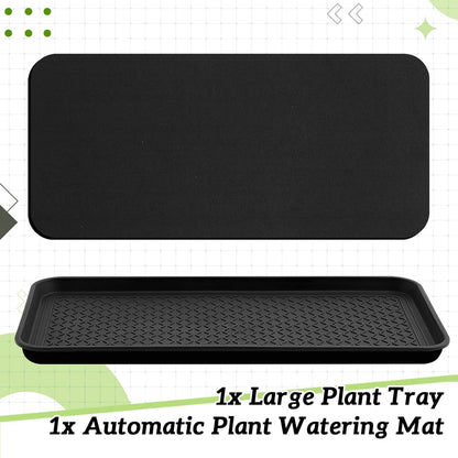 Vesici 1 Set/2 Pcs Large Self-Watering Plant Trays (30"x15") and 3mm Capillary Mat-Automatic