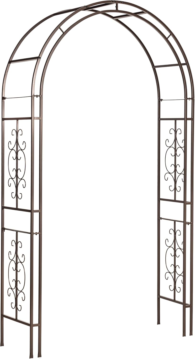 Evergreen Plow & Hearth Montebello-Gunmetal Garden Arbor - 7 Feet Tall | Slim Metal Arch with Iron