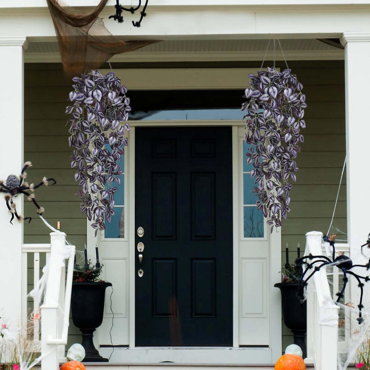 BLEUM CADE Fake Hanging Plants, 4pcs Artificial Hanging Plant, Faux Deep Purple Vines Hanging Plant