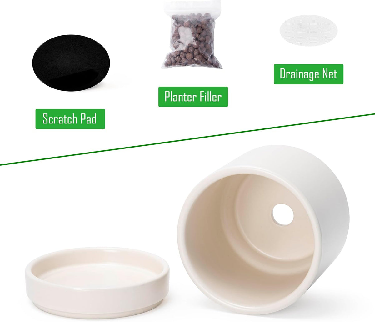 D'vine Dev 4.7 Inch Ceramic Planter Pot with Drainage Hole and Saucer, Indoor Cylinder Round