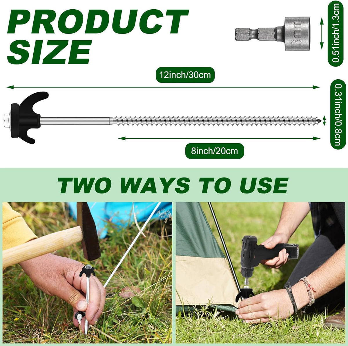 JaGely 20 Pcs 12 Inch Tent Stakes Screw in Camping Stake Heavy Duty Metal Spikes Ground Anchor Peg