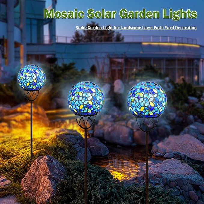 VCUTEKA Solar Outdoor Lights Garden Decor Mosaic Solar Garden Lights Waterproof Glass Ball LED