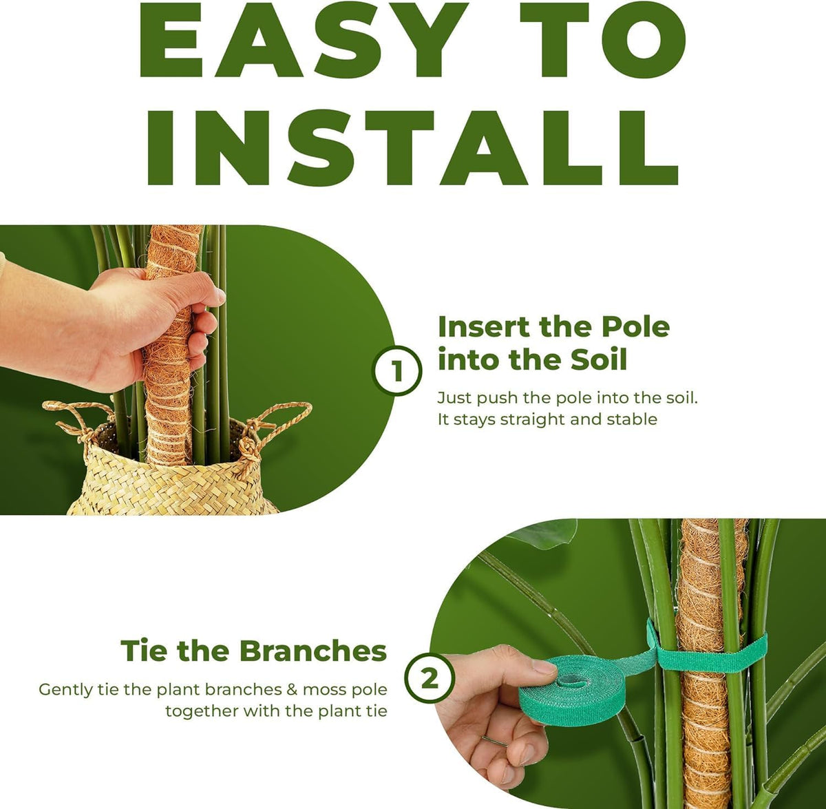 2 Pack 63 Inch Bendable Moss Pole Monstera Plant Support Stakes for Indoor Plants - Tall Moss Stick