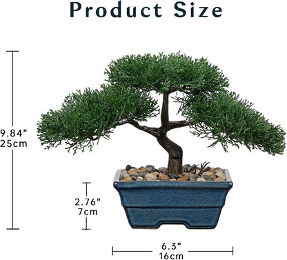 Artificial Bonsai Tree Juniper Faux Plants Indoor Fake Plants Decor with Blue Ceramic Pots for Home