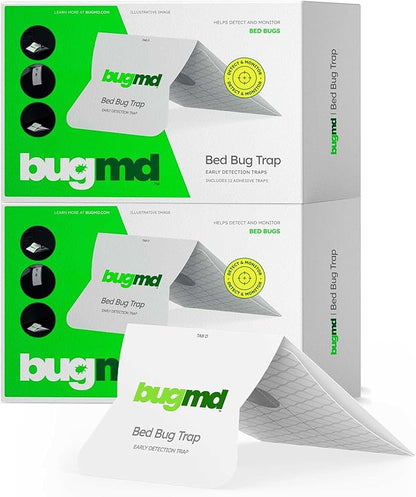 BugMD Bed Bug Trap (2 Pack, 24 Traps) - Interceptors, Bed Bug Prevention, Sticky Glue Traps, Insect