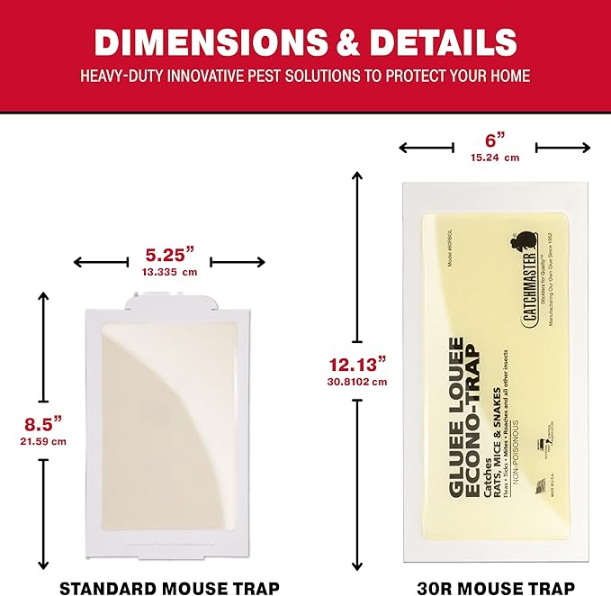 Catchmaster Gluee Louee Rat Extra Large Traps 30-PK, Heavy Duty Glue Trap, Mouse Traps for Home
