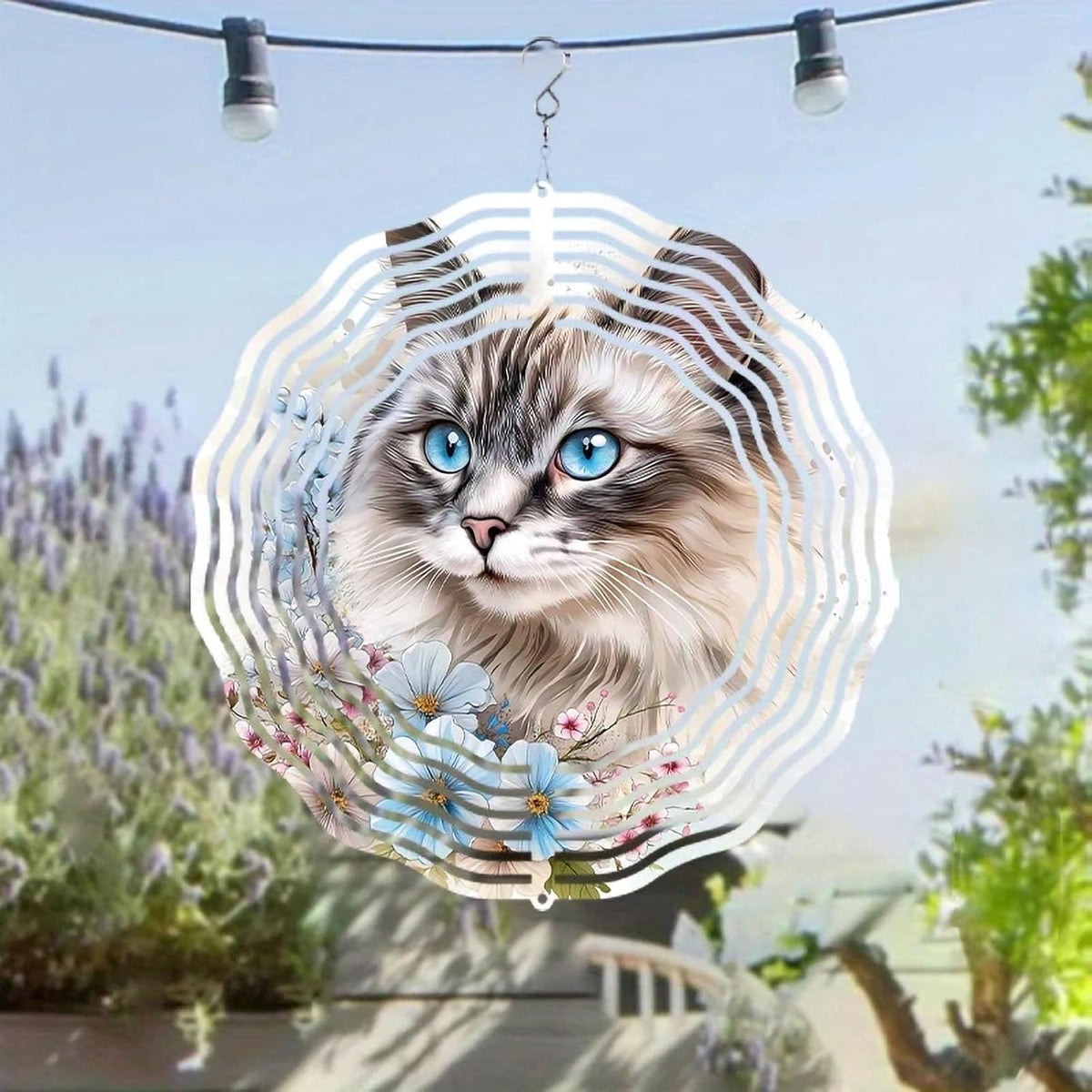 10 Inch Cat Wind Spinner, 3D Stainless Steel Hanging Kinetic Wind Sculpture Gifts for Garden Decor
