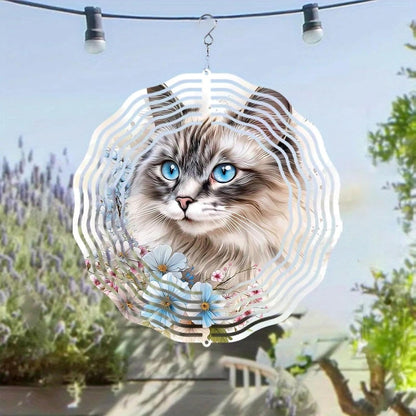 10 Inch Cat Wind Spinner, 3D Stainless Steel Hanging Kinetic Wind Sculpture Gifts for Garden Decor