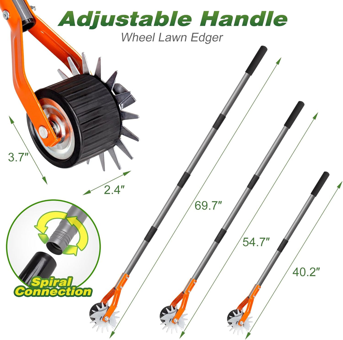 Walensee Wheel Rotary Edger, 69.7 Inch Hand Manual Edger Lawn Tool with Adjustable Stainless Steel