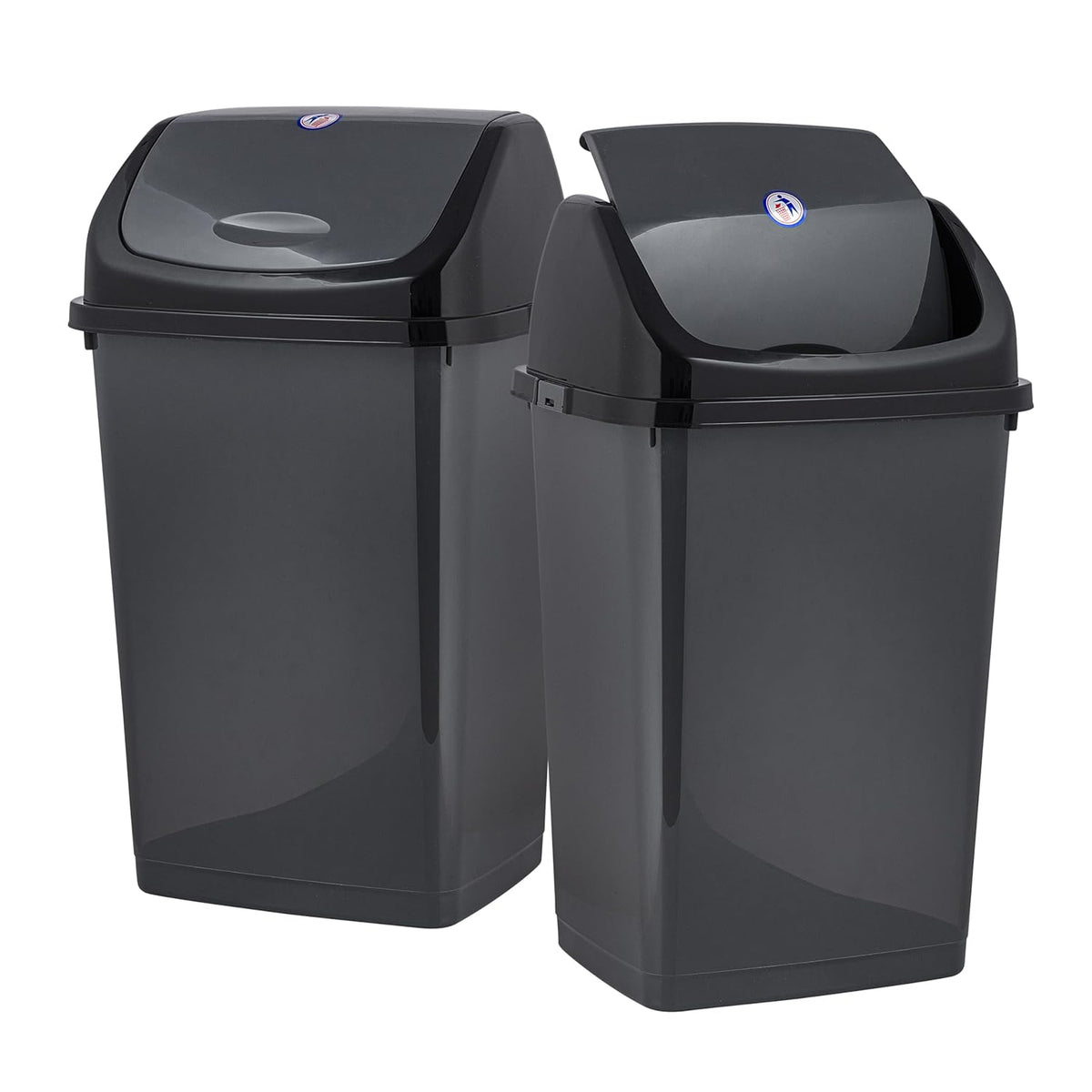 Superio 13 Gallon Plastic Swing Lid Trash Can, Grey/Black 2 Pack, Ideal for Home, Office, Garage