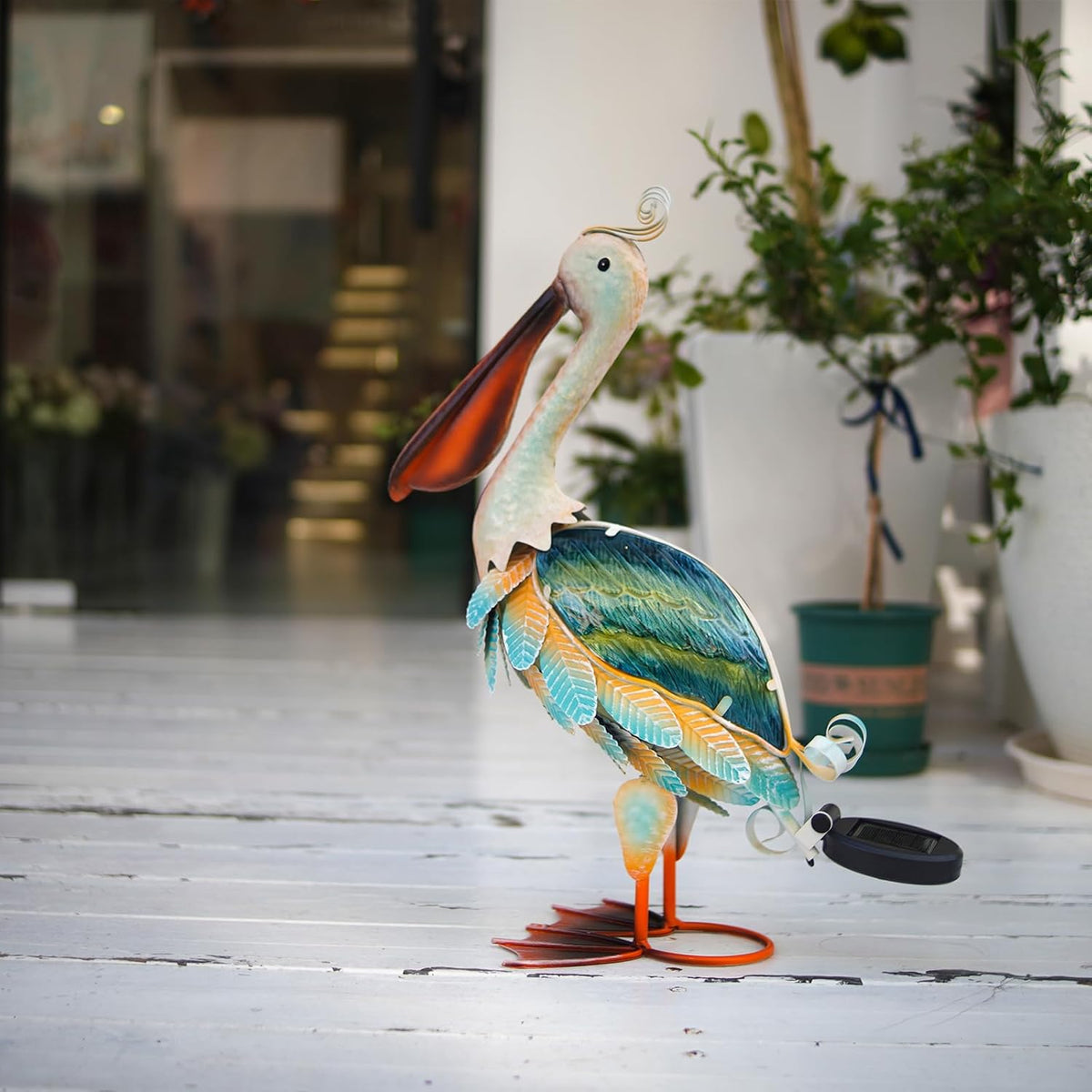 HONGLAND Solar Metal Pelican Statues Garden Sculpture & Statues, Glass Outdoor Pelican Yard Art