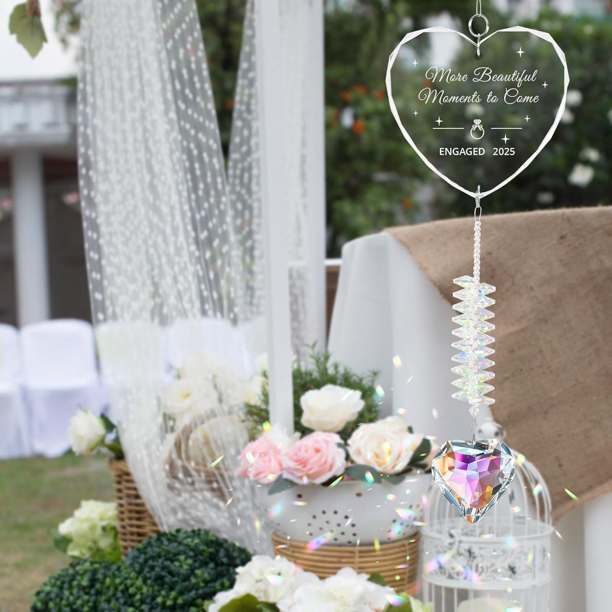 Engagement Gifts for Couples, Crystal Suncatcher for Newly Engaged, Hanging Crystal Gift Ornament