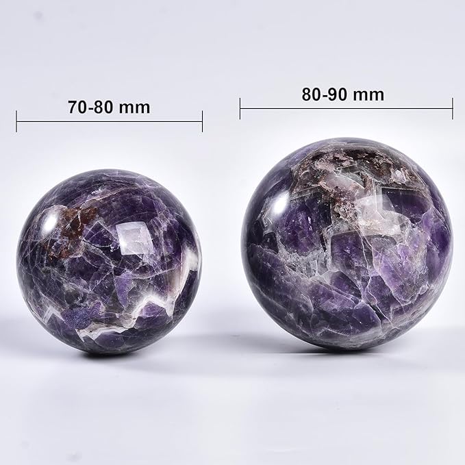 JIC Gem 3.1-3.5 inch(80-90mm) Large Crystal Ball Chevron Amethyst Healing Crystals Sphere with