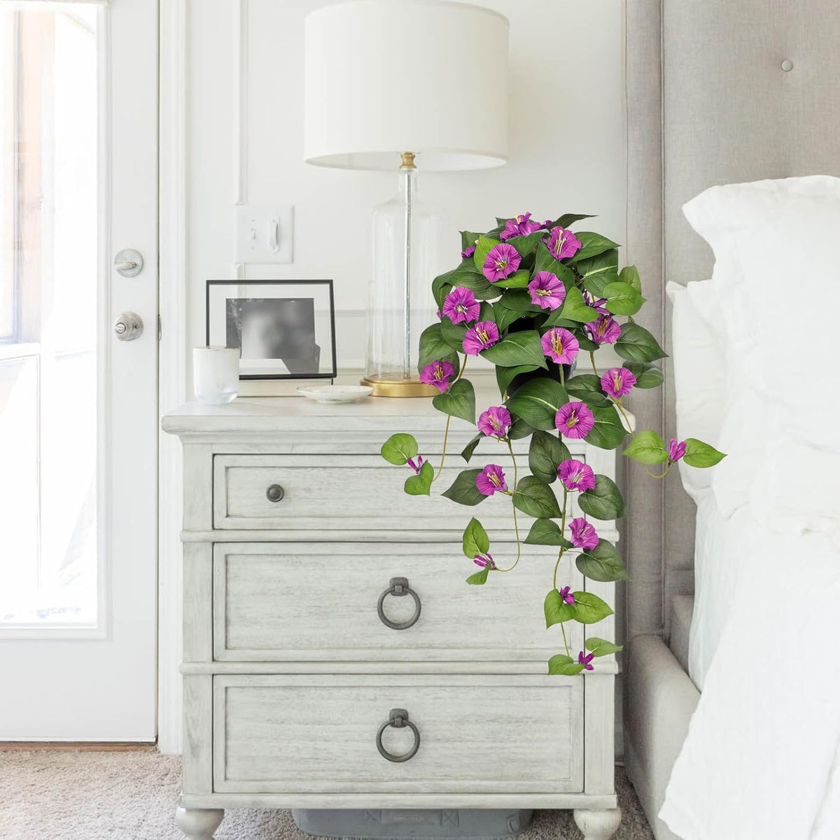 Briful Artificial Hanging Flowers in Pot 25.6" Faux Silk Morning Glory Flower Vine with Cascading