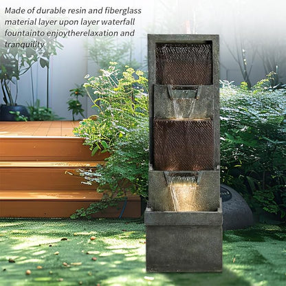 39.3”H Outdoor Garden Waterfall Fountain-Indoor Water Fountain with LED Lights, for Gardens
