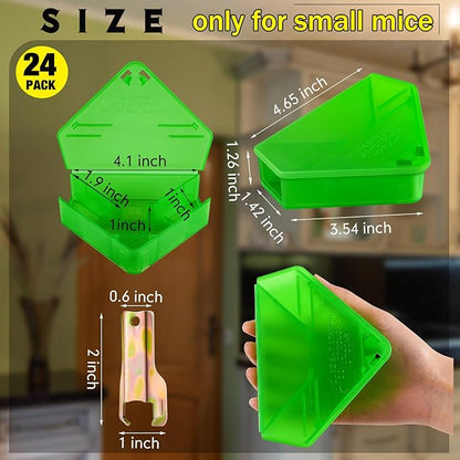 Qualirey 24 Pcs Mice Station with Key Triangle Bait Station Reusable Rodent Trap Bait Box, Keeps
