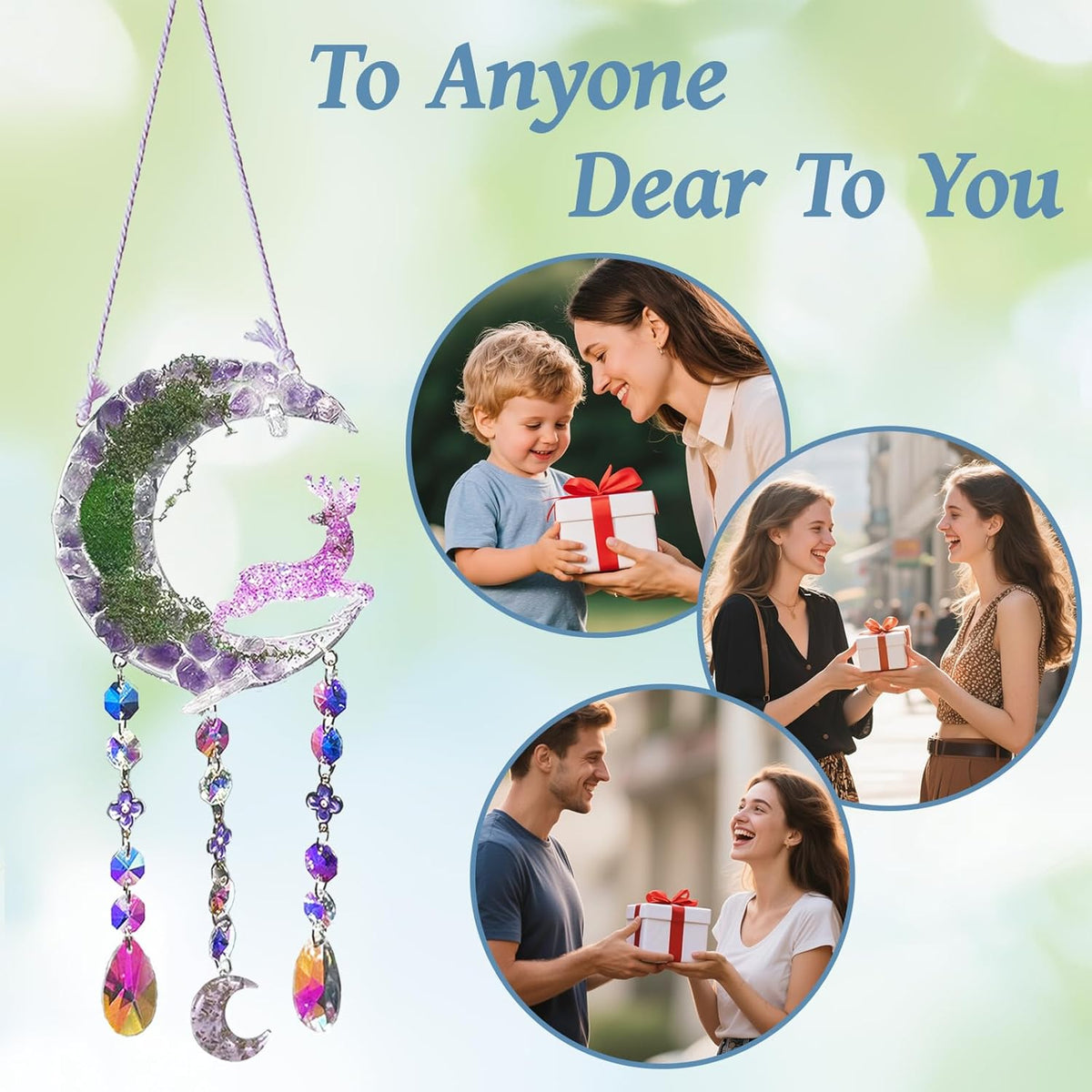 TUOKING Crystal Suncatchers for Window Purple Deer Dreamy Crystal Natural Stone Sun Catchers