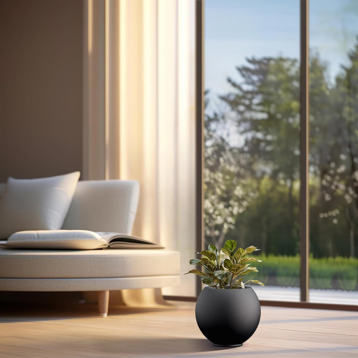Kante Round Concrete Flower Pot, 11 Inch Dia (7.9" Opening) Sphere Shape Design Planter with