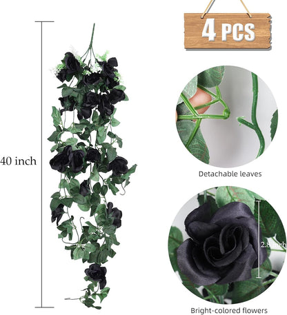 RECUTMS Artificial Rose Vine Hanging Plants 4Pieces 3.3Ft Flowers for Home Room Garden Wedding