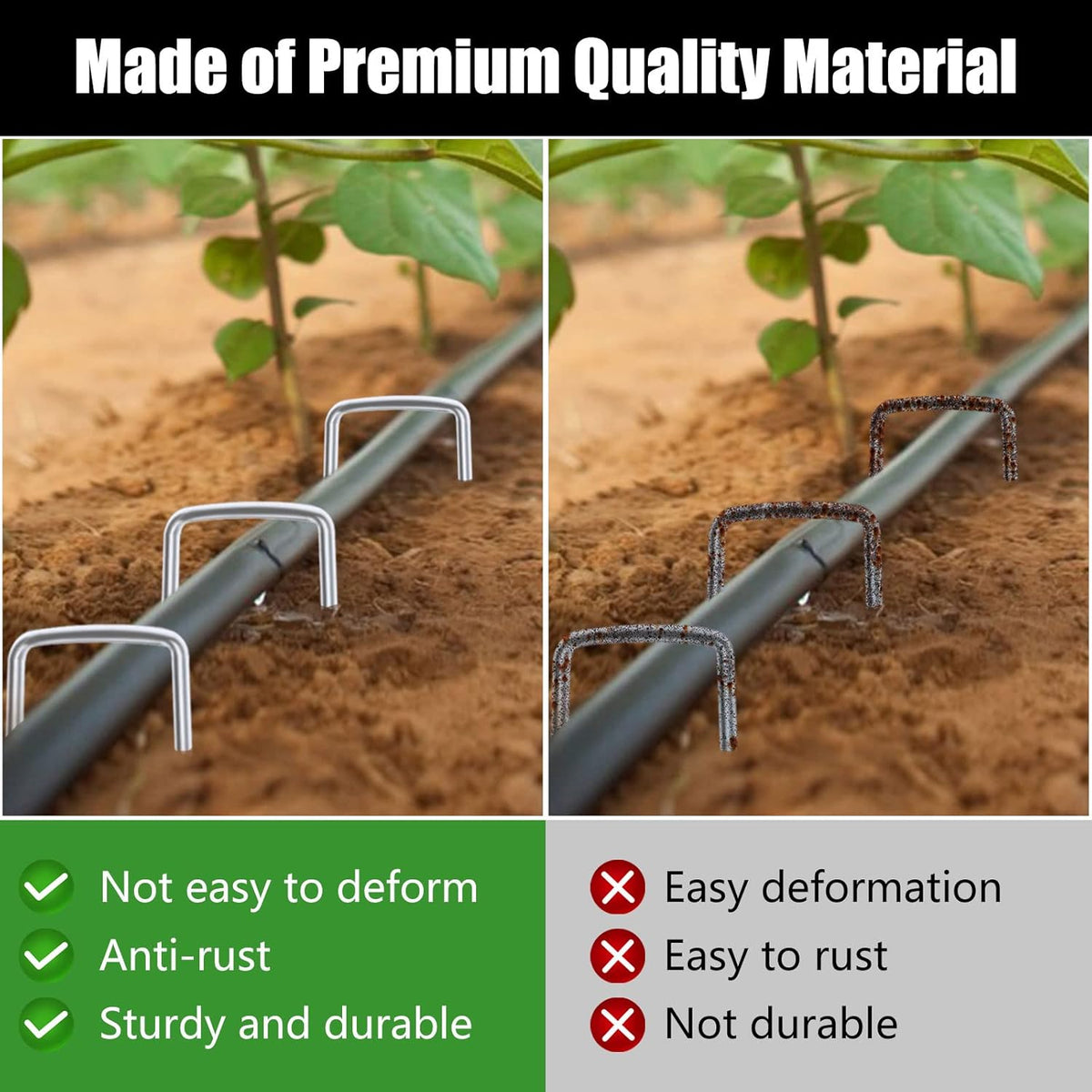 FEED GARDEN 12 Inch 100 Pack Galvanized Landscape Staples 11 Gauge Anti-Rust Garden Stakes