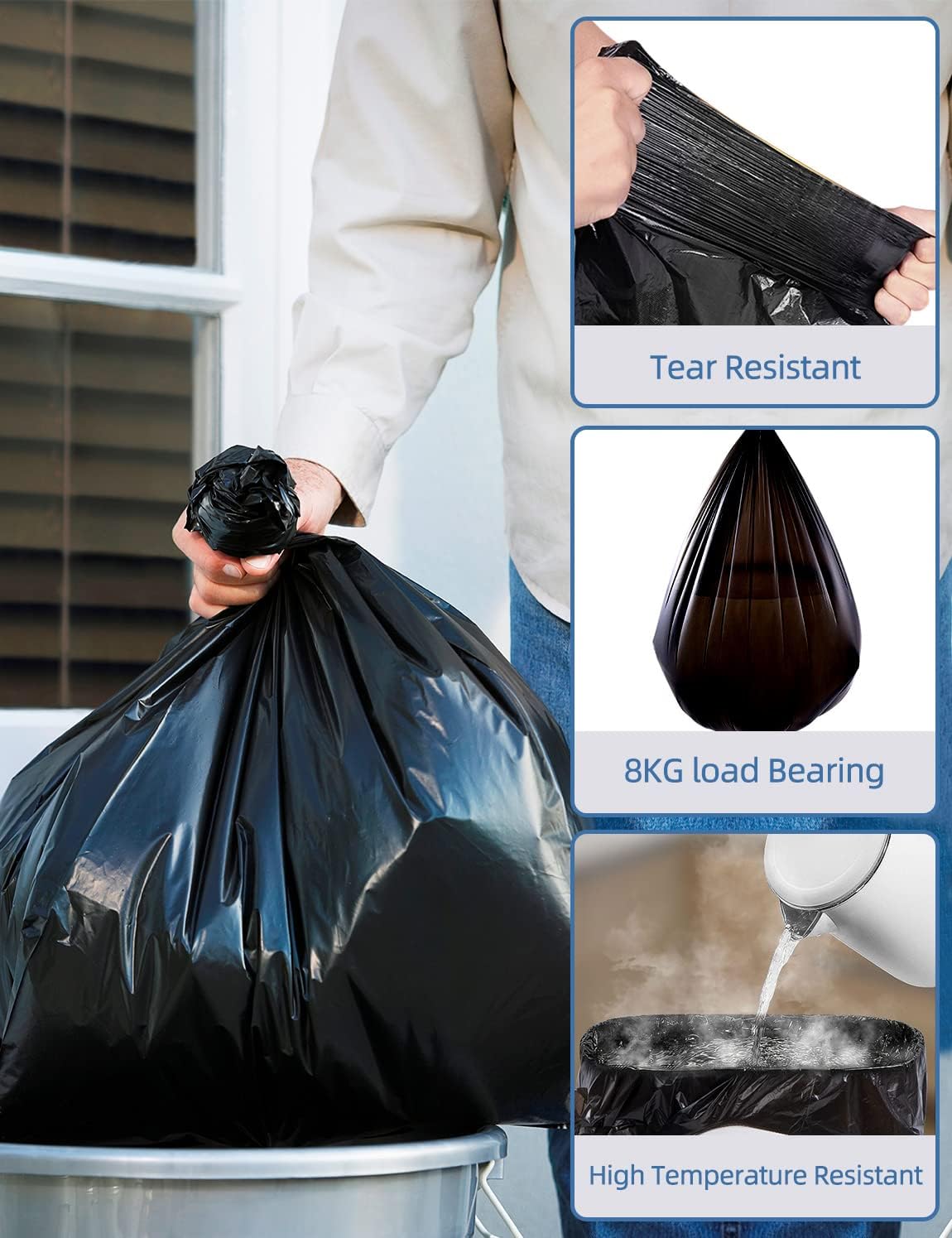 Trash Bags 8 Gallon, Medium Garbage Bags, No Flaps/Ties, 55cm*70cm, 9.35g/pcs, Pack of 36 Count