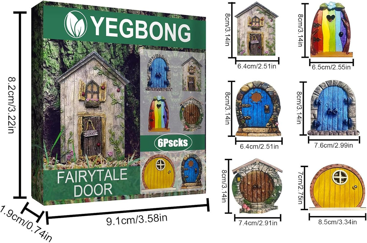 Enchanted Fairy Door for Tree Trunks - Weather-Resistant Miniature Garden Decor, 6-Piece Whimsical