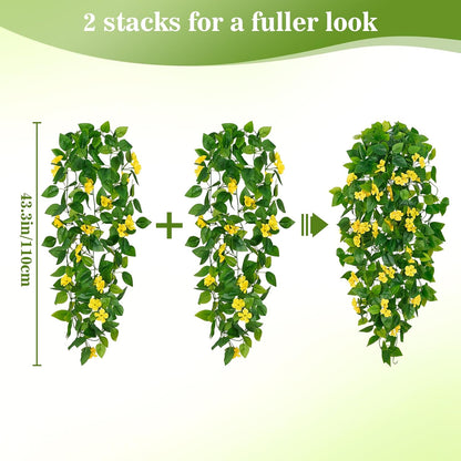 BLEUM CADE Artificial Hanging Flowers for Outdoors, 2pcs Fake Hanging Plants Pothos Vines with