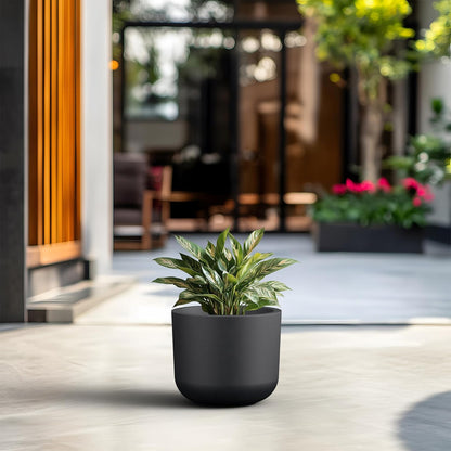 Kante Round Concrete Planter, 11 Inch Dia Classic Style Large Plant Pot with Drainage Hole for