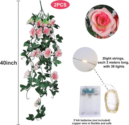 RECUTMS 2pcs Artificial Hanging Plants 32 in Fake Plant Ivy Vine Outdoor UV Resistant Plastic