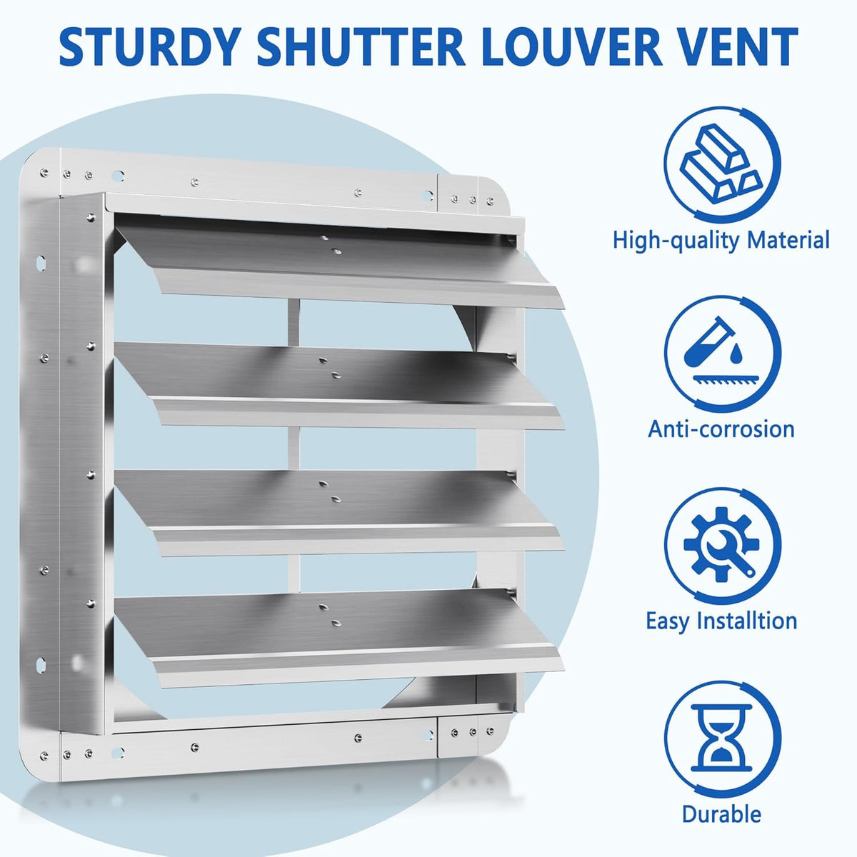 16 Inch Galvanized Shutter Exhaust Louver Vent, Automatic Gravity Shutter Louver Vent for Home