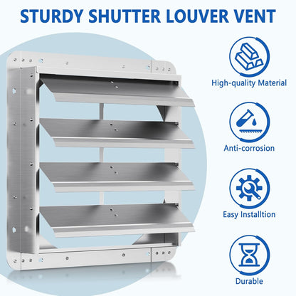 16 Inch Galvanized Shutter Exhaust Louver Vent, Automatic Gravity Shutter Louver Vent for Home